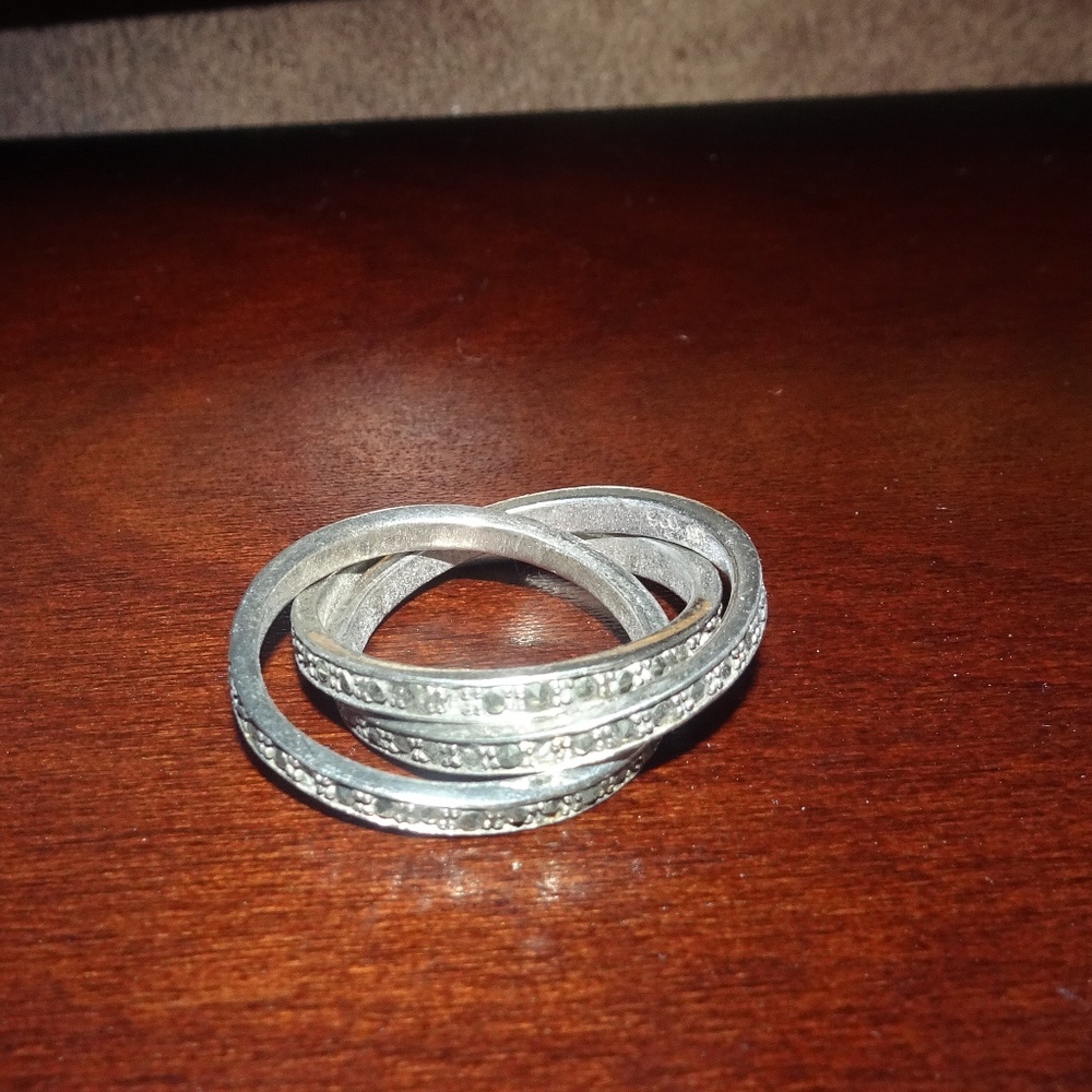 SS 925 NF 3 Interlocked Marcasite Band Ring Sz 7